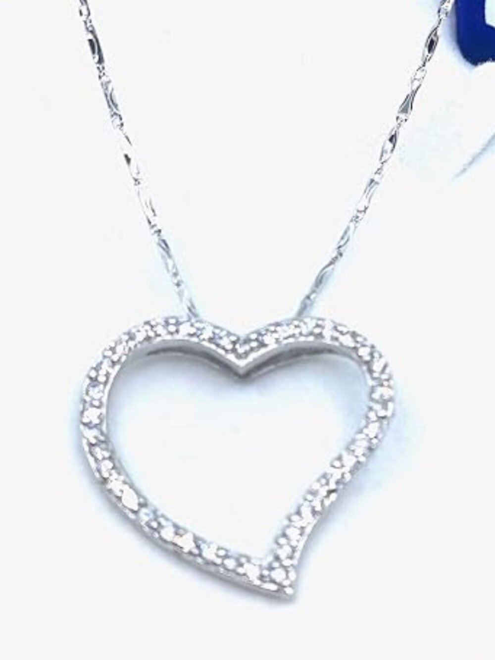 925 Sterling Silver Open Heart Pendant Necklace Water Wave Chain 450mm 18" CZ